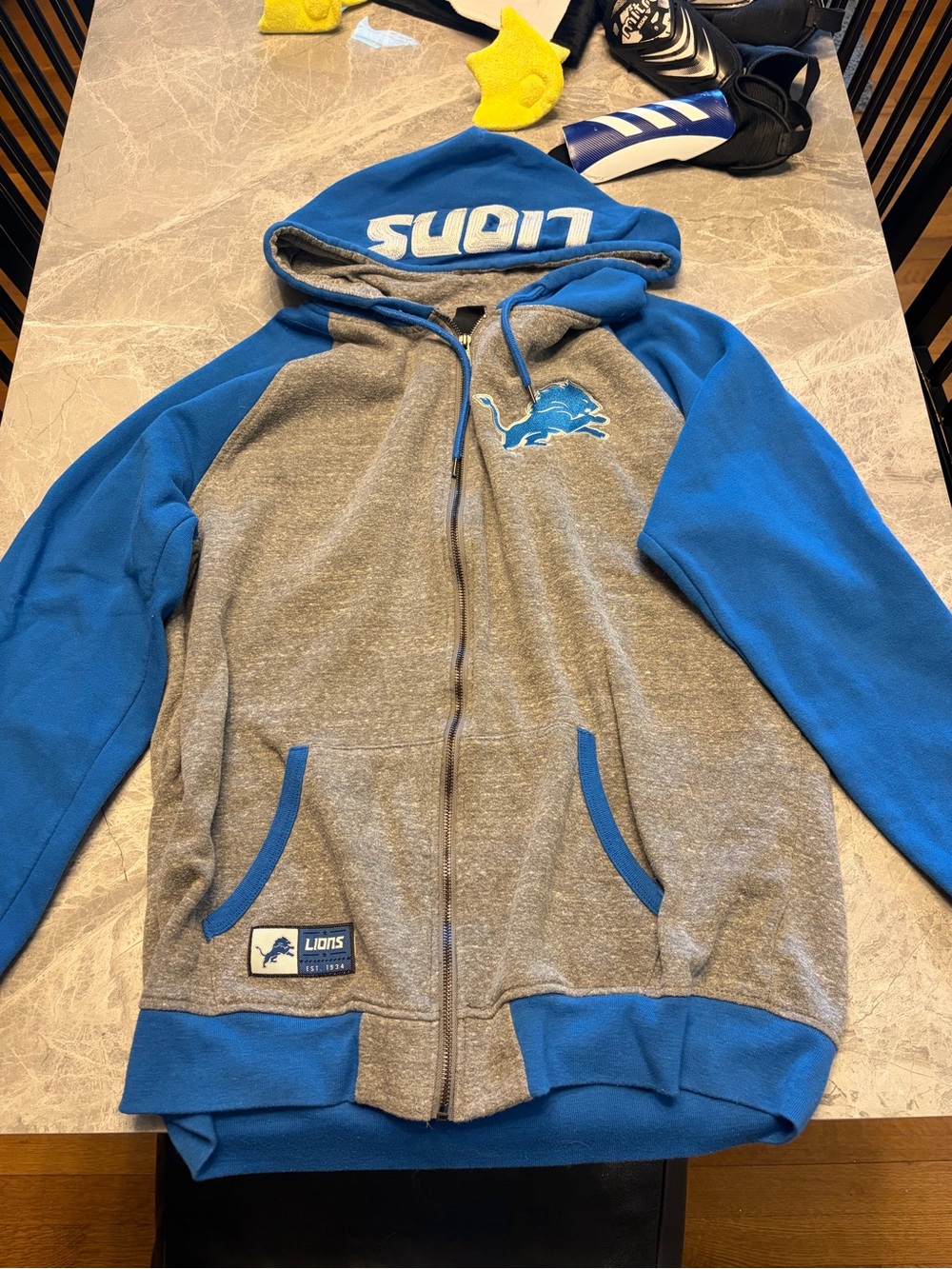 NFL Gray and Blue Team Zip Hoodie with Lions Patch